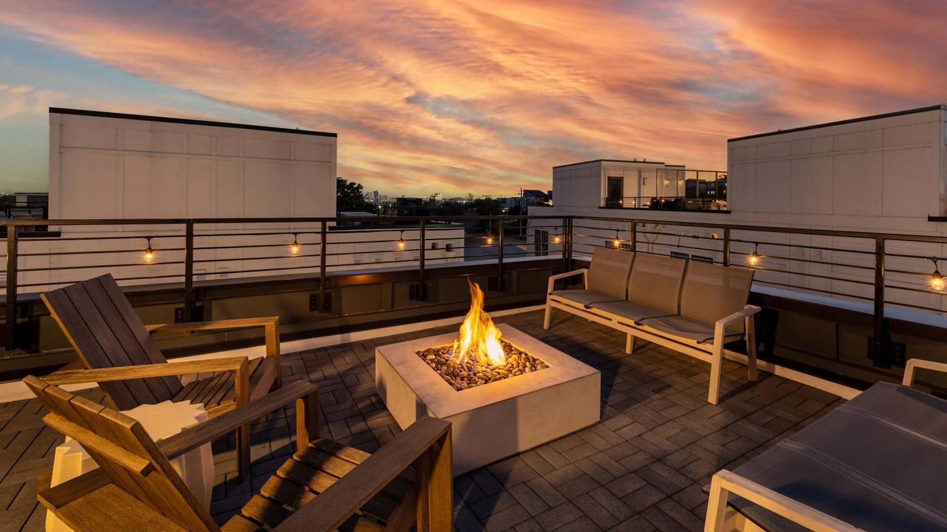 Rooftop Fire Pit Lounge Skyline Dt Nash Views
