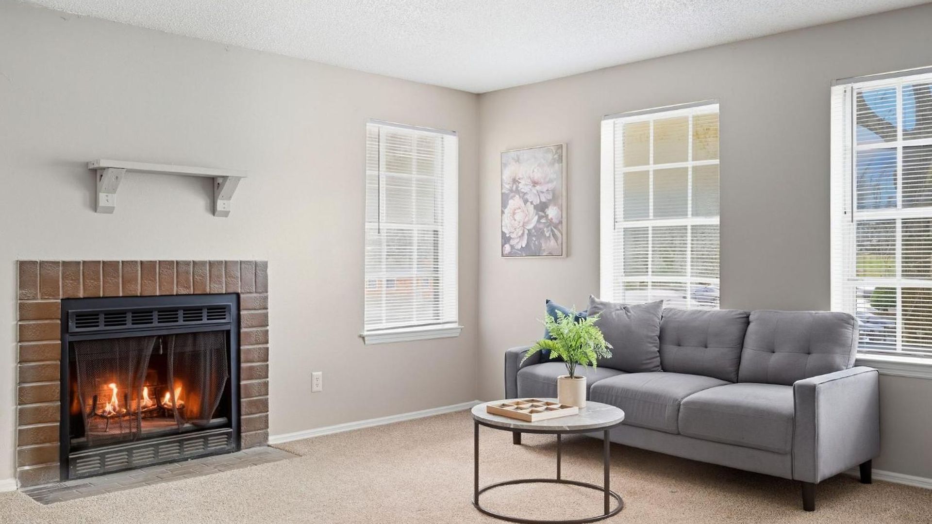 Spacious Living With Fireplace And Balcony